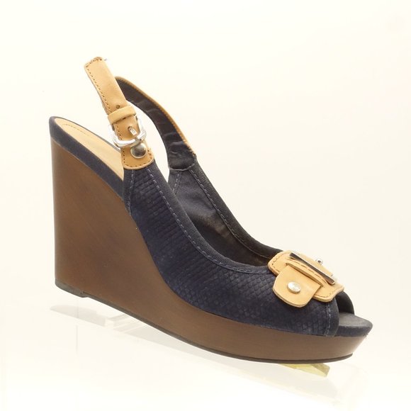 navy slingback wedges